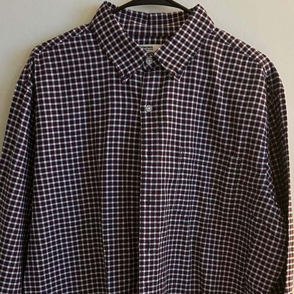 Sonoma Men's Checkered Shirt - Burgundy and White